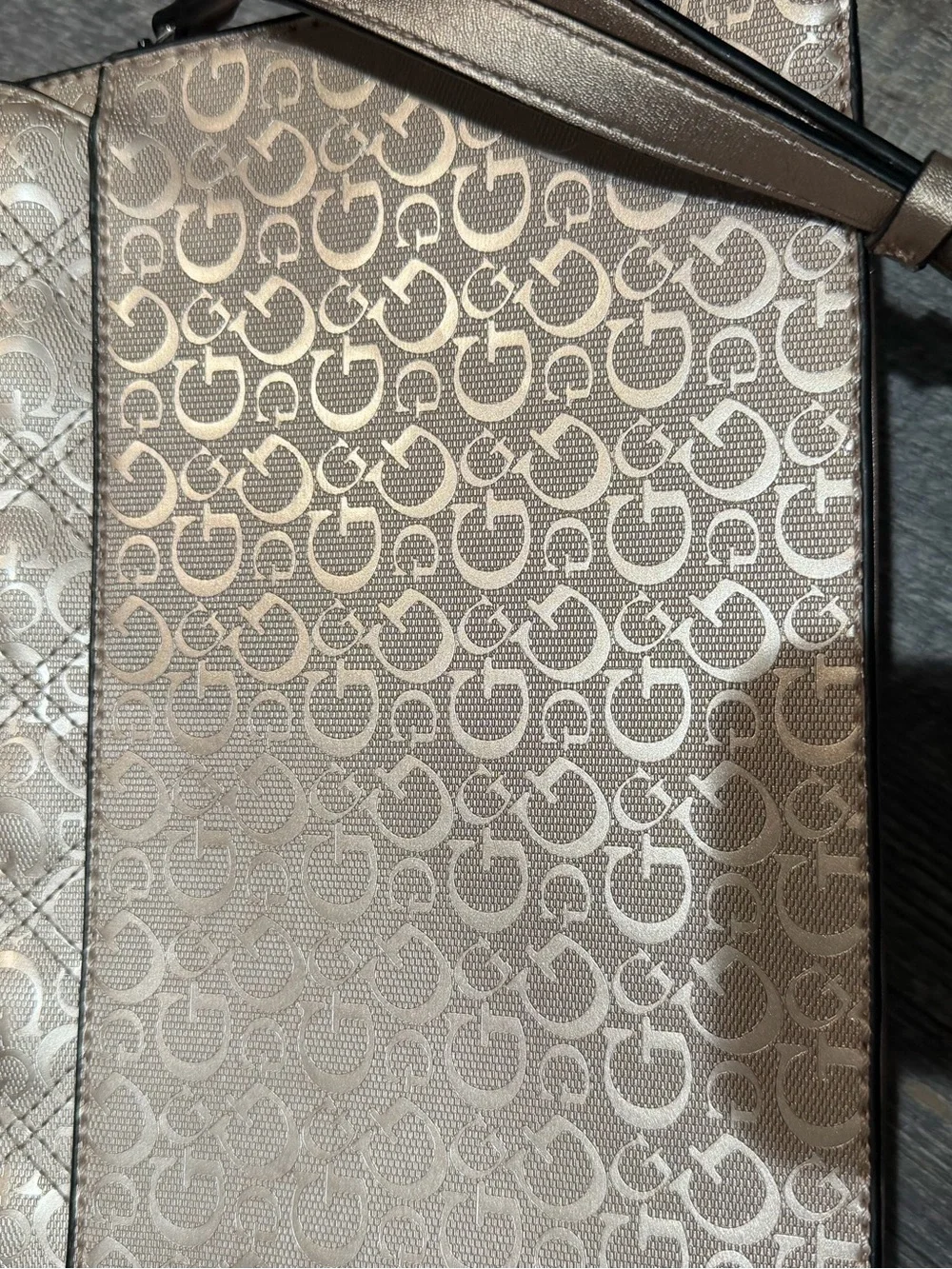 NWOT GUESS Metallic Bronze Quilted Shoulder Bag with Chain Detail